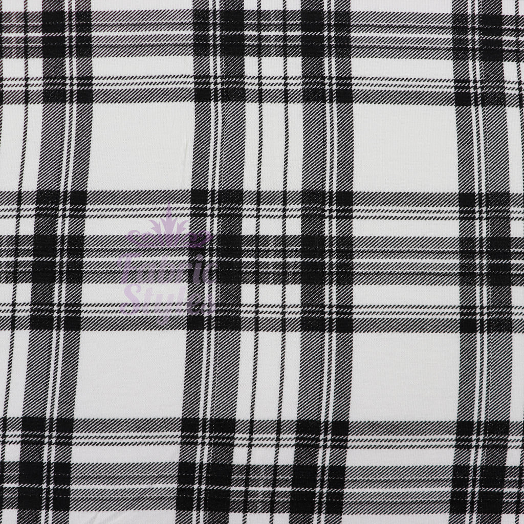 Tartan Plaid Black Viscose Elastane Fabric