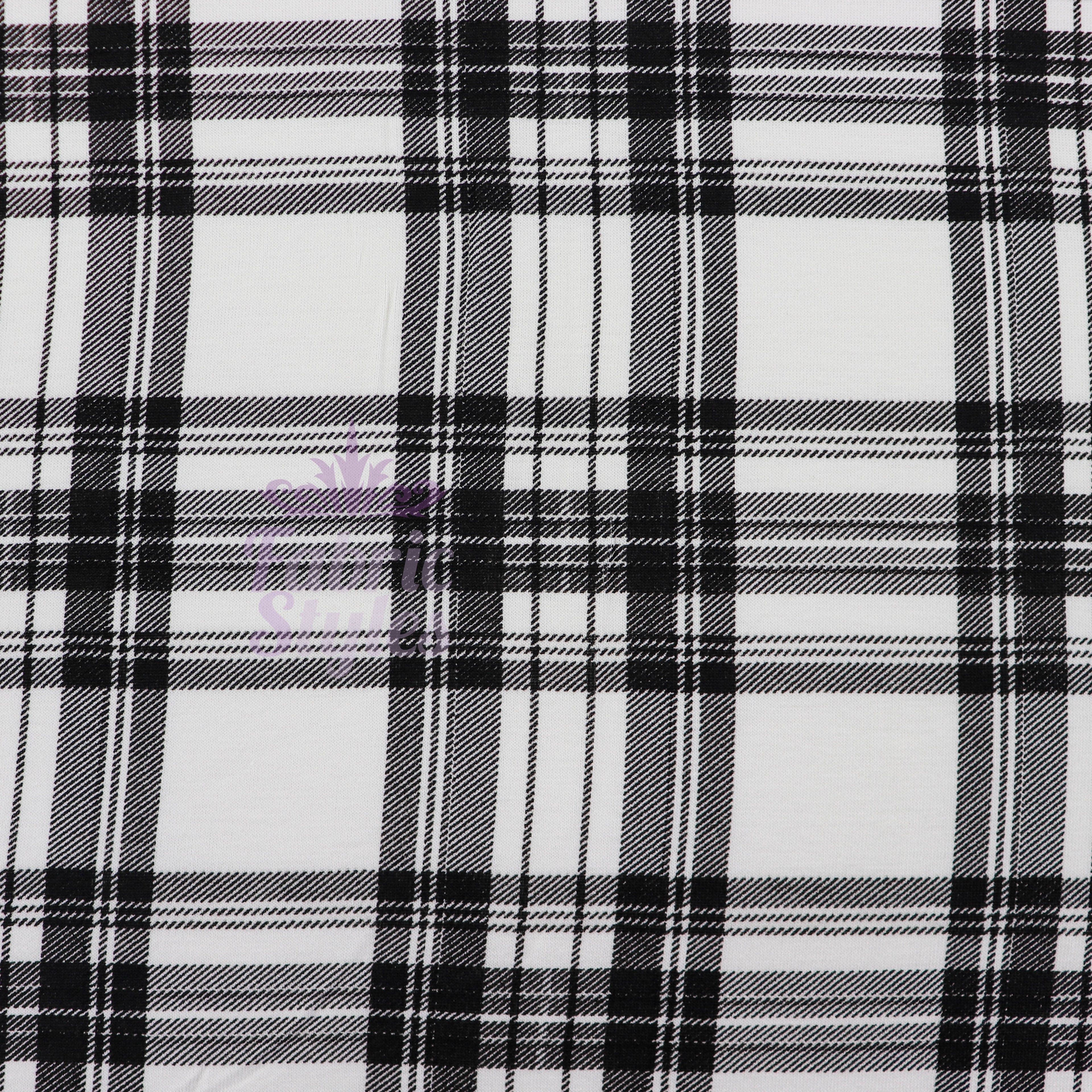 Tartan Plaid Black Viscose Elastane Fabric