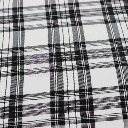 Tartan Plaid Black Viscose Elastane Fabric