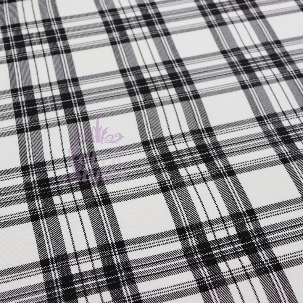 Tartan Plaid Black Viscose Elastane Fabric
