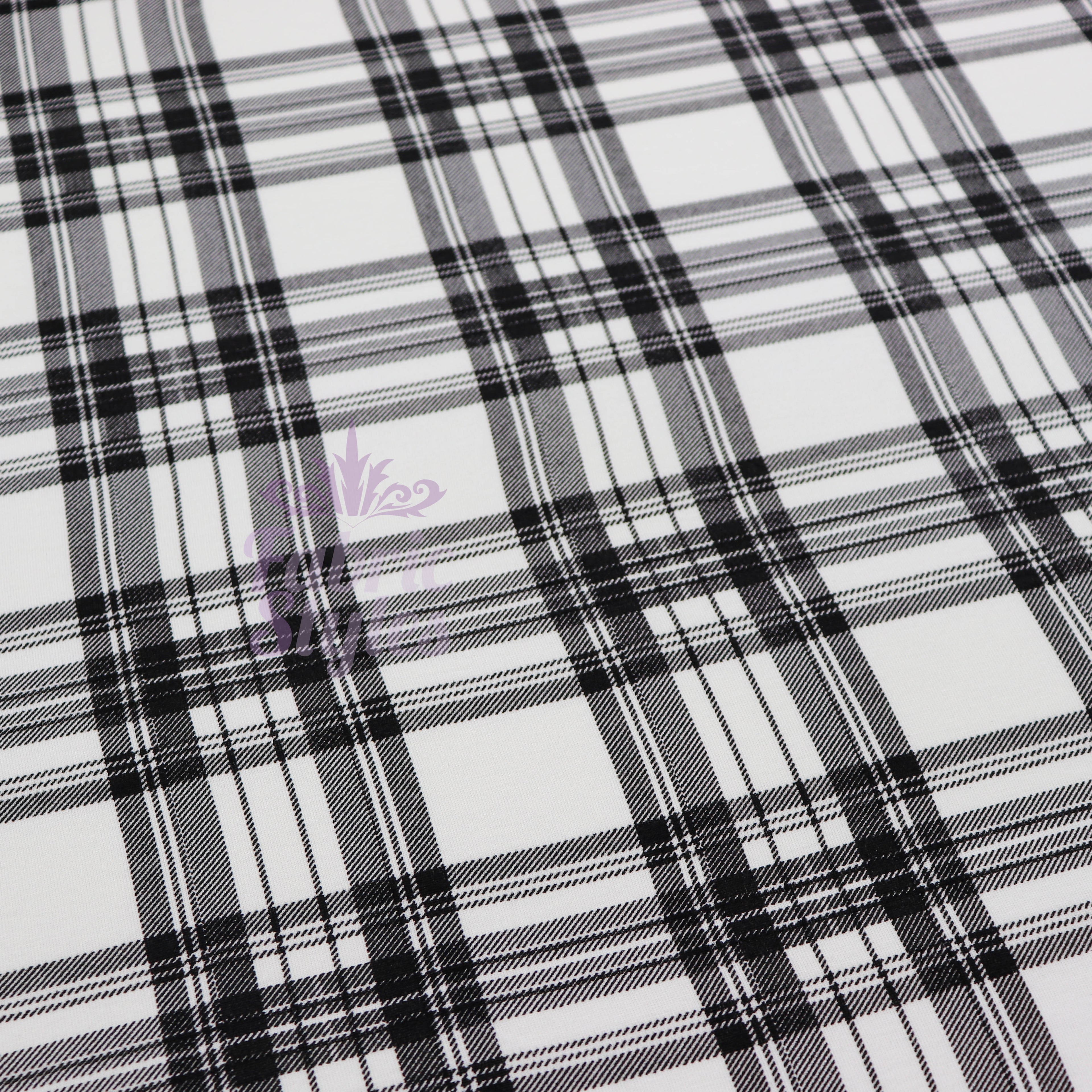 Tartan Plaid Black Viscose Elastane Fabric