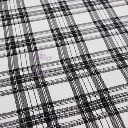 Tartan Plaid Black Viscose Elastane Fabric