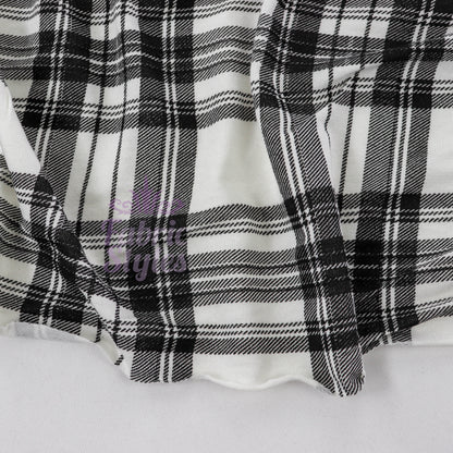 Tartan Plaid Black Viscose Elastane Fabric