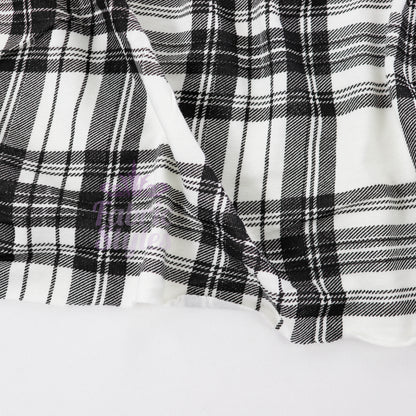 Tartan Plaid Black Viscose Elastane Fabric