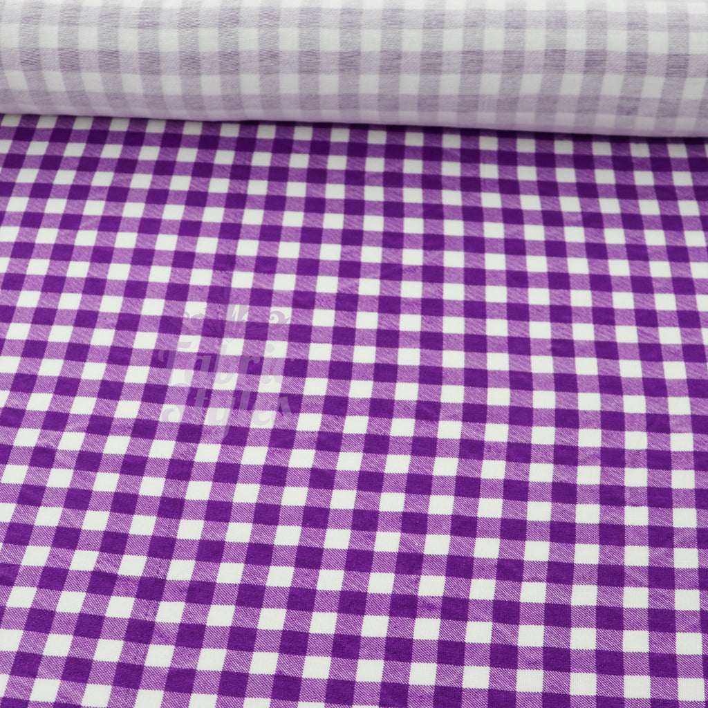 Purple Gingham Check Viscose Elastane Fabric