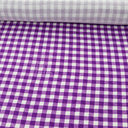 Purple Gingham Check Viscose Elastane Fabric