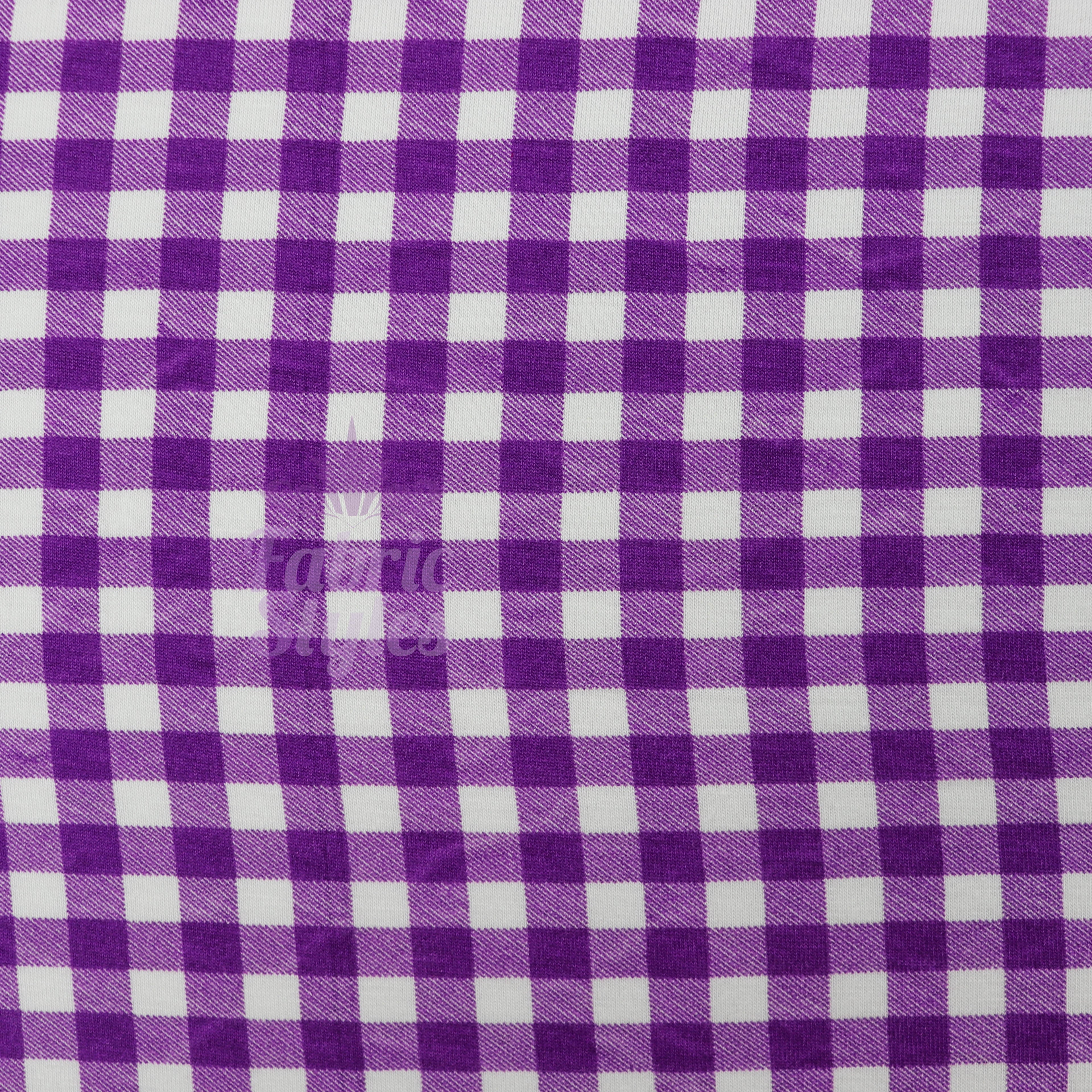 Purple Gingham Check Viscose Elastane Fabric