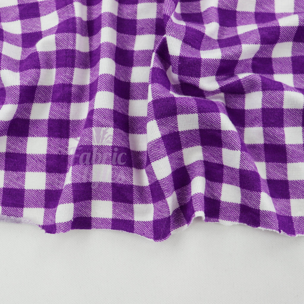 Purple Gingham Check Viscose Elastane Fabric