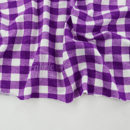 Purple Gingham Check Viscose Elastane Fabric