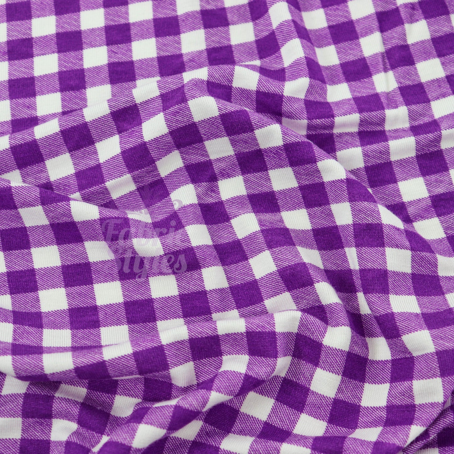 Purple Gingham Check Viscose Elastane Fabric