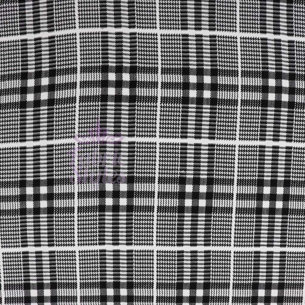 Tartan Plaid Black Viscose Elastane Fabric