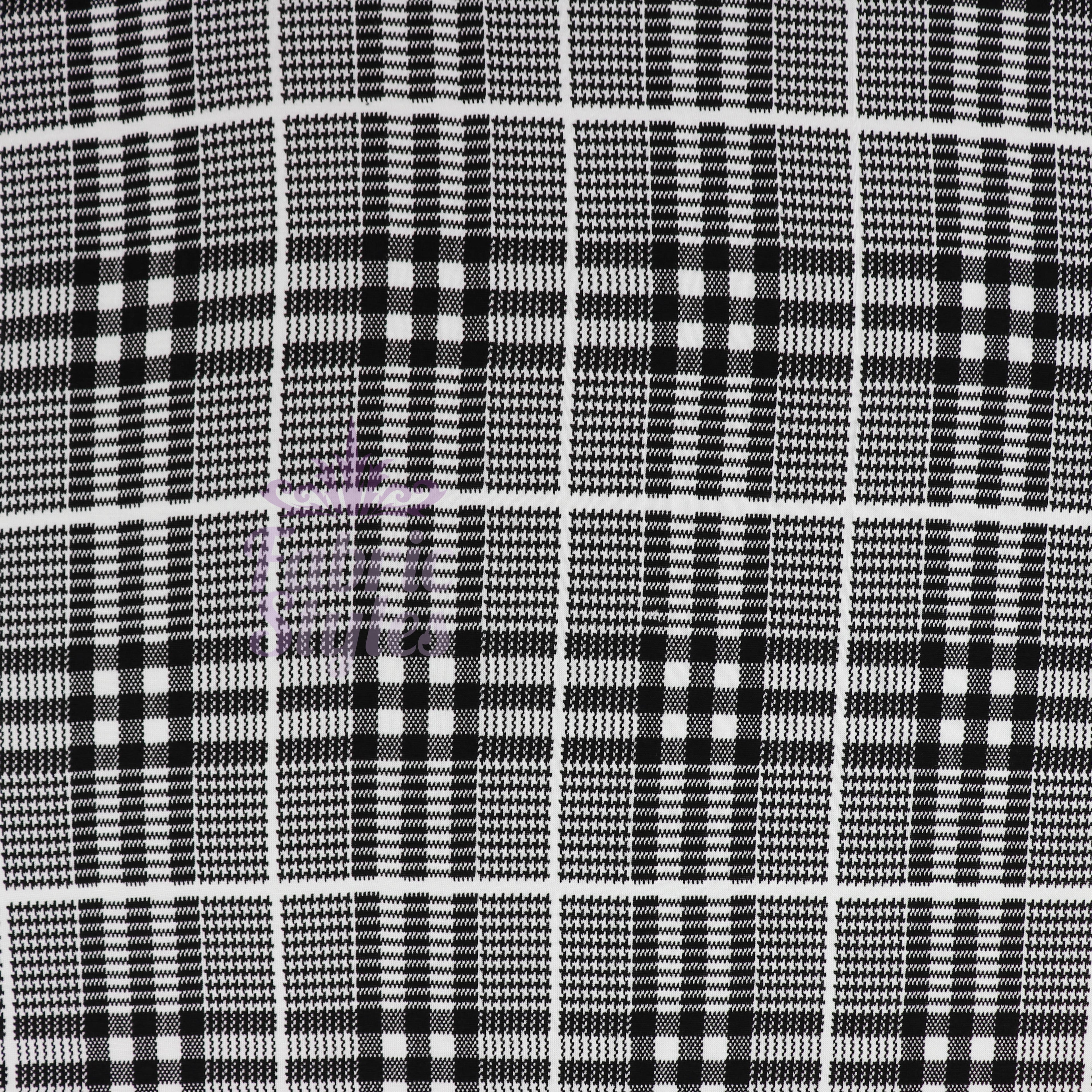 Tartan Plaid Black Viscose Elastane Fabric