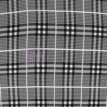 Tartan Plaid Black Viscose Elastane Fabric