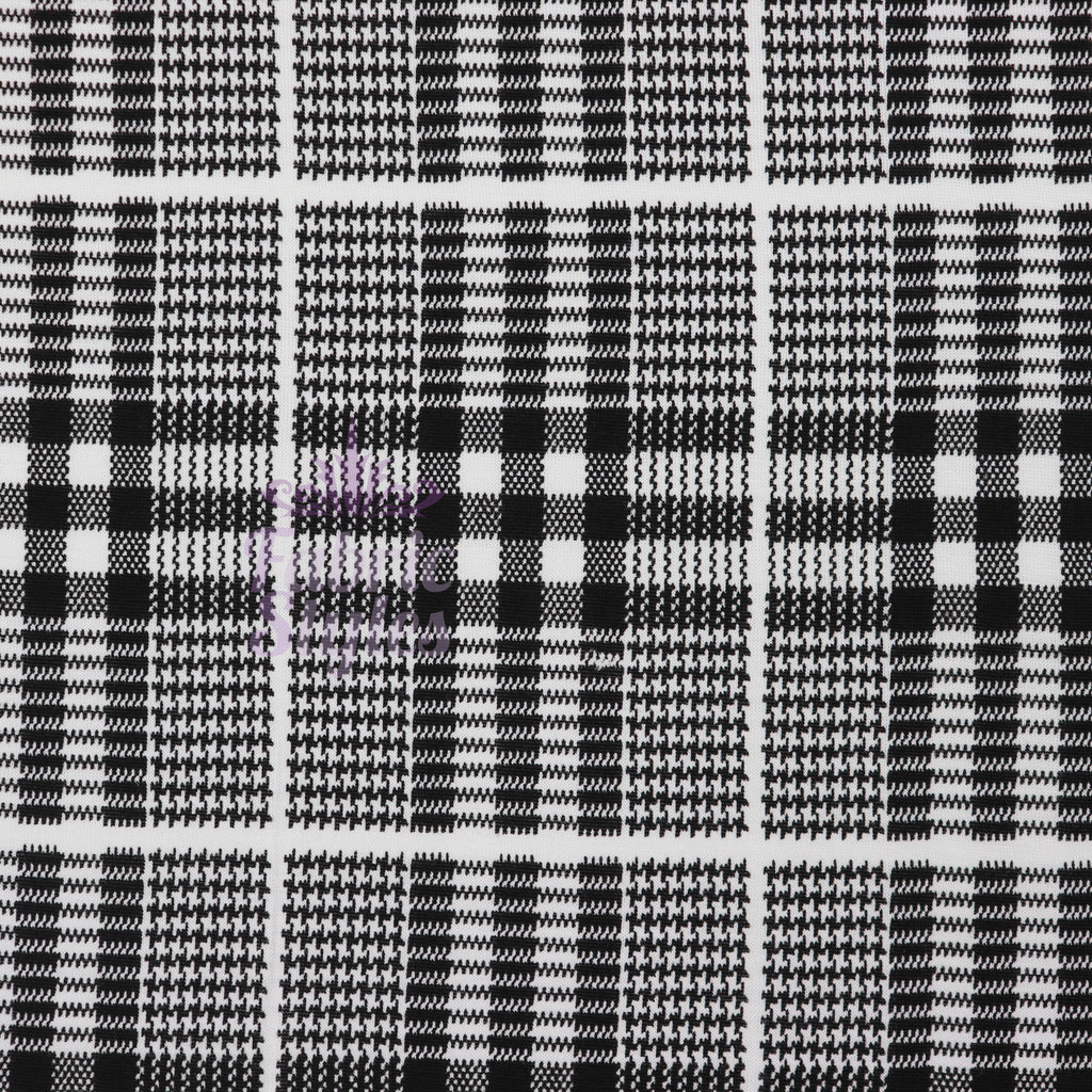 Tartan Plaid Black Viscose Elastane Fabric