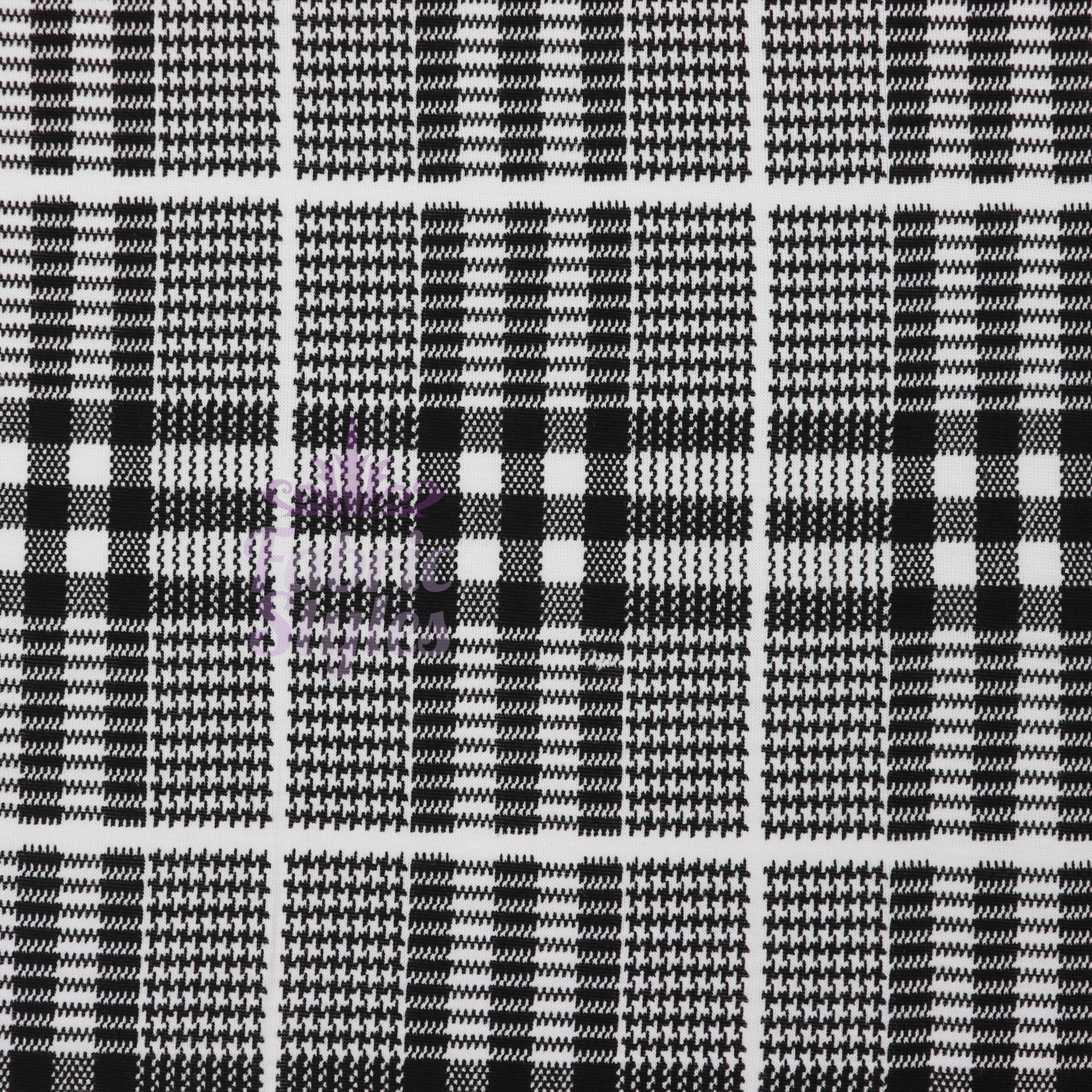 Tartan Plaid Black Viscose Elastane Fabric