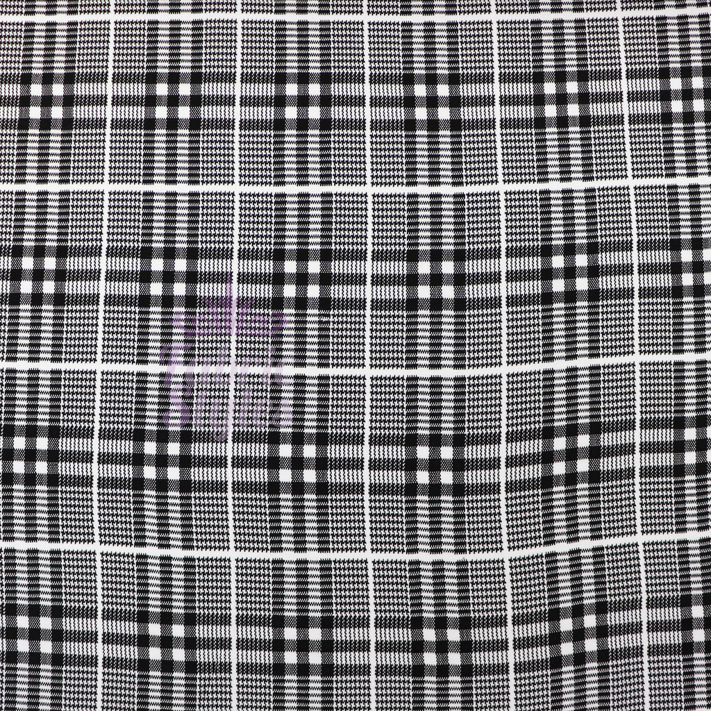 Tartan Plaid Black Viscose Elastane Fabric