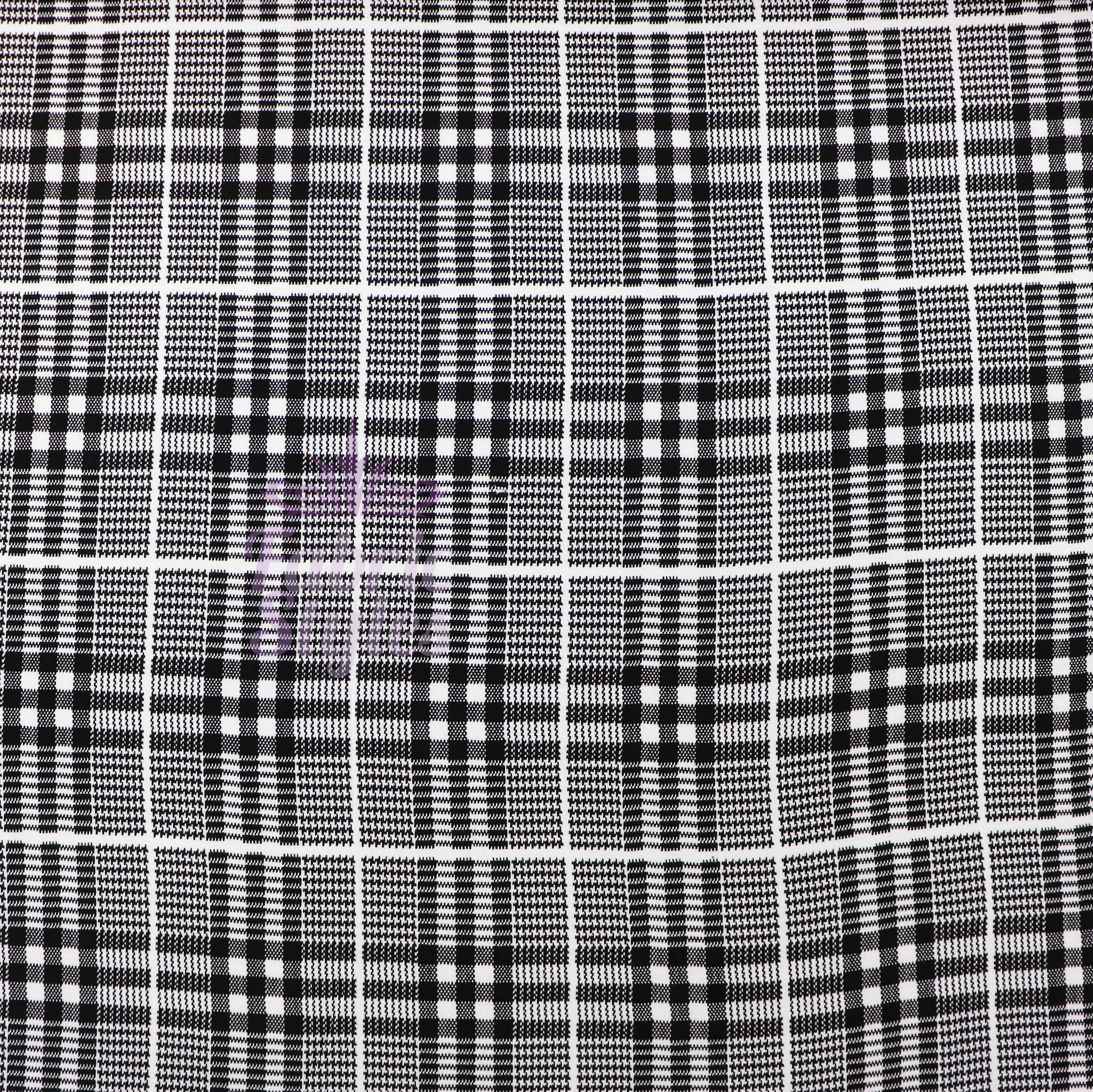 Tartan Plaid Black Viscose Elastane Fabric