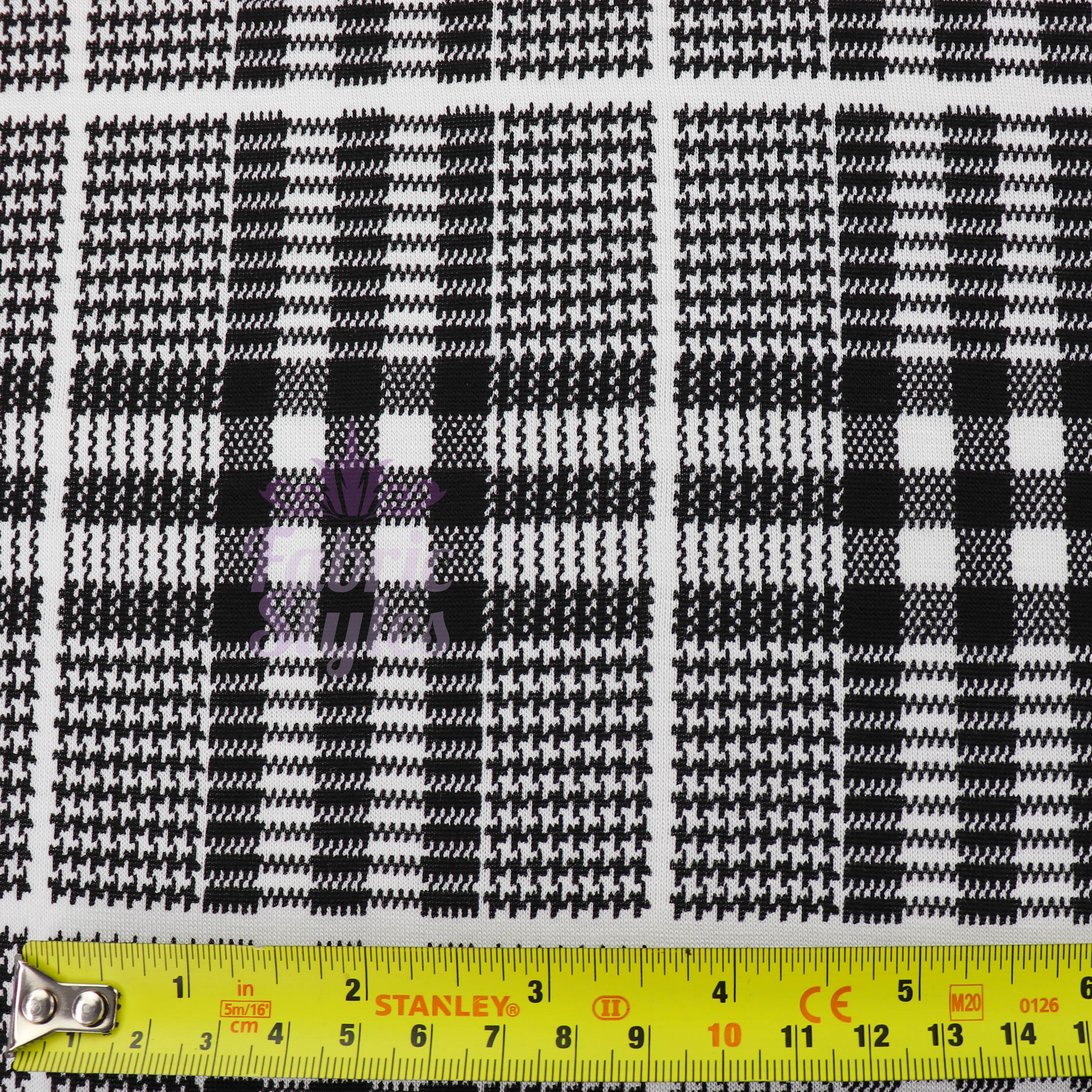 Tartan Plaid Black Viscose Elastane Fabric