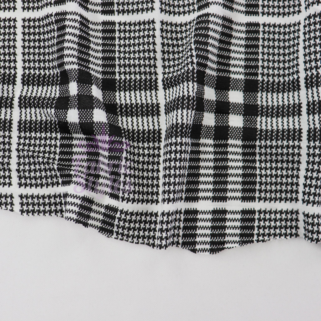 Tartan Plaid Black Viscose Elastane Fabric