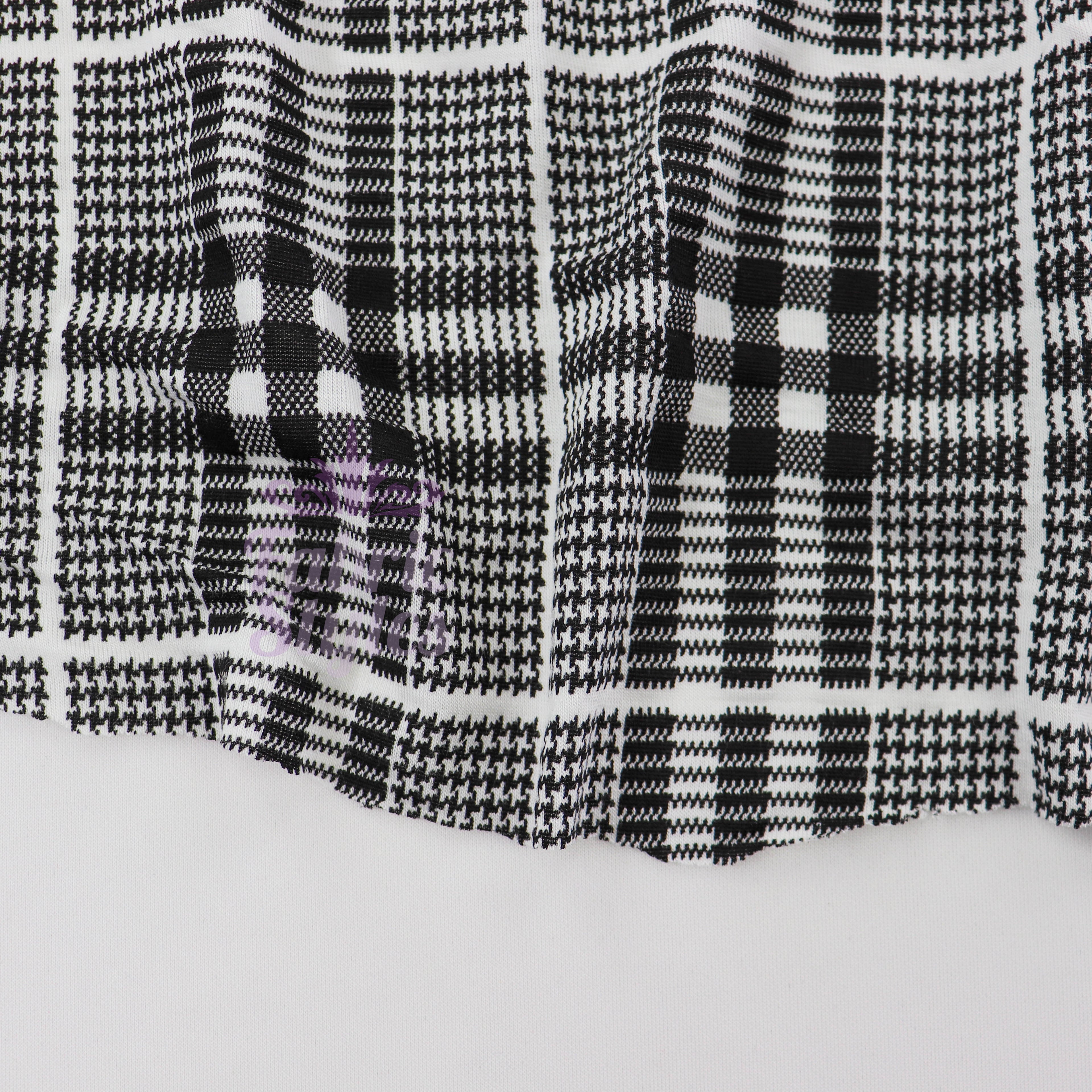 Tartan Plaid Black Viscose Elastane Fabric