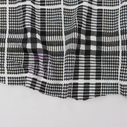 Tartan Plaid Black Viscose Elastane Fabric