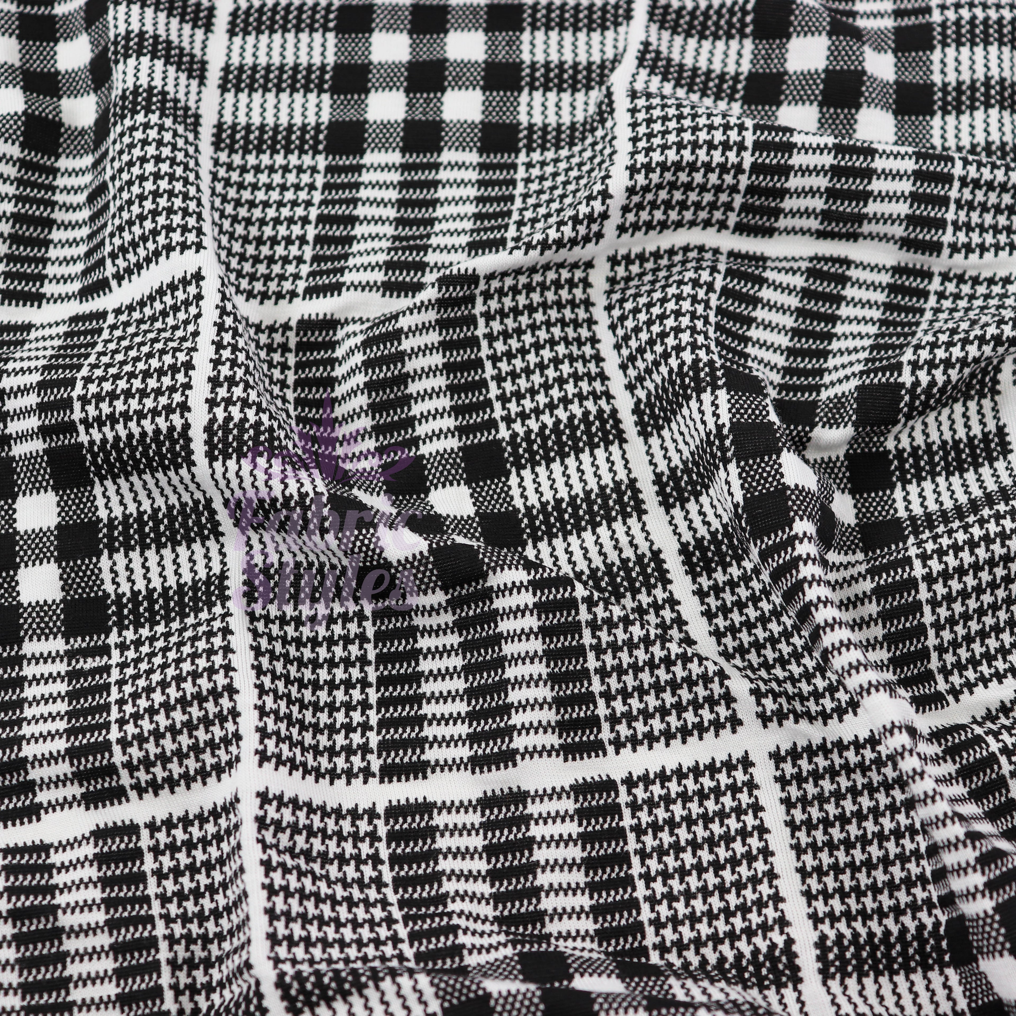 Tartan Plaid Black Viscose Elastane Fabric