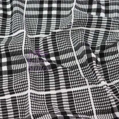 Tartan Plaid Black Viscose Elastane Fabric