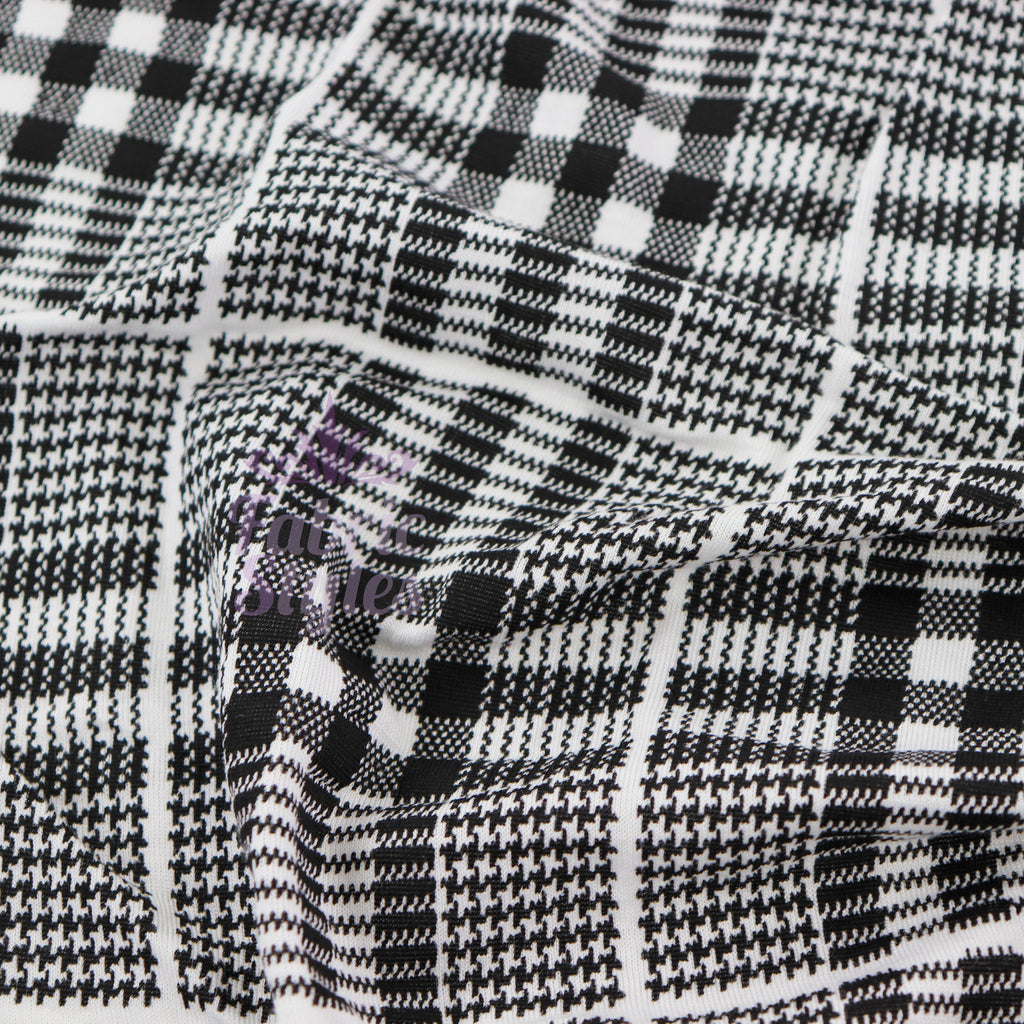 Tartan Plaid Black Viscose Elastane Fabric