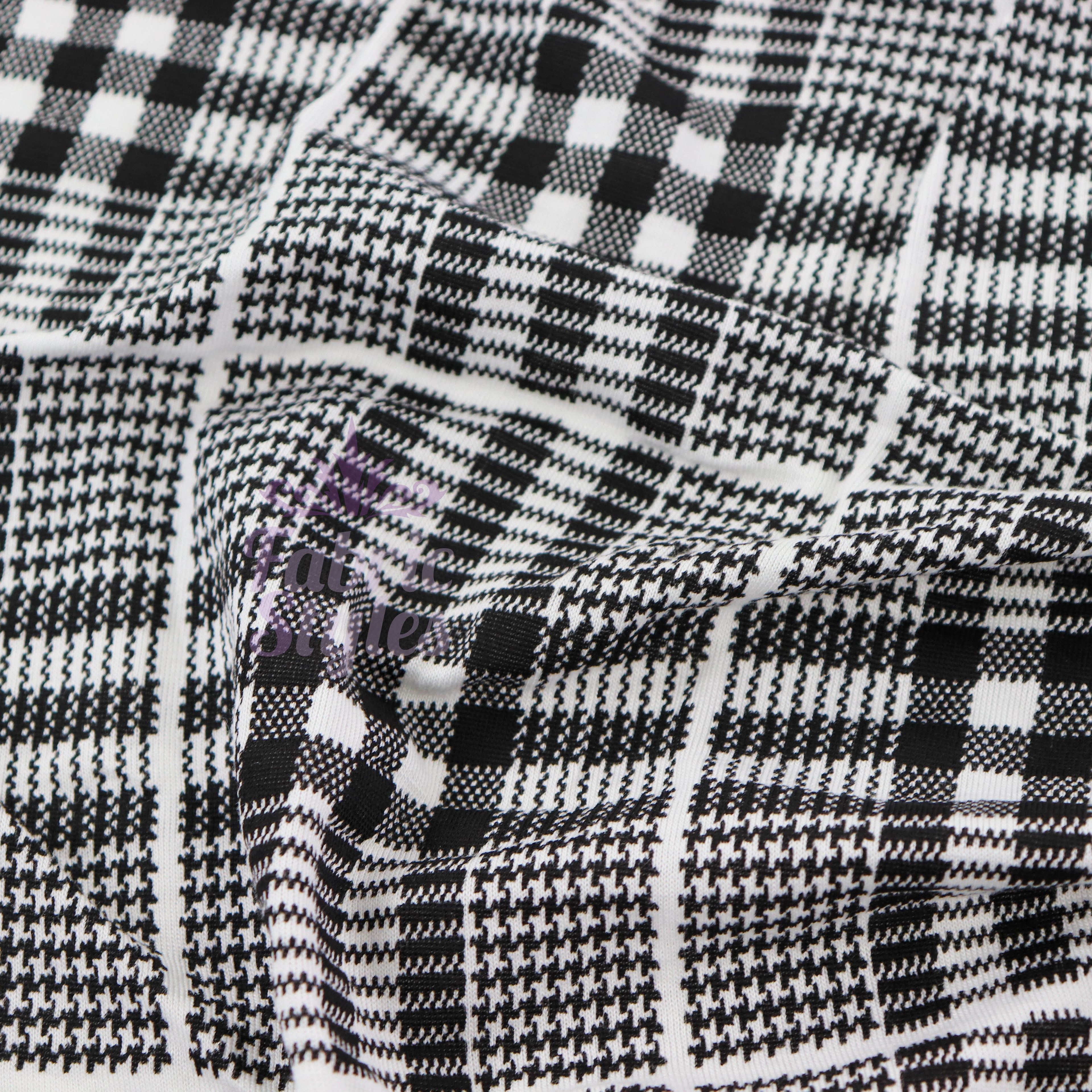 Tartan Plaid Black Viscose Elastane Fabric