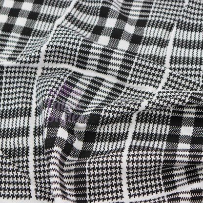 Tartan Plaid Black Viscose Elastane Fabric