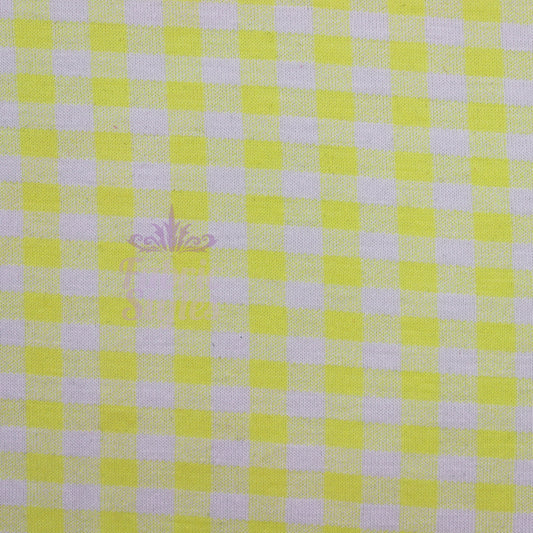 Yellow Gingham Check Viscose Elastane Fabric