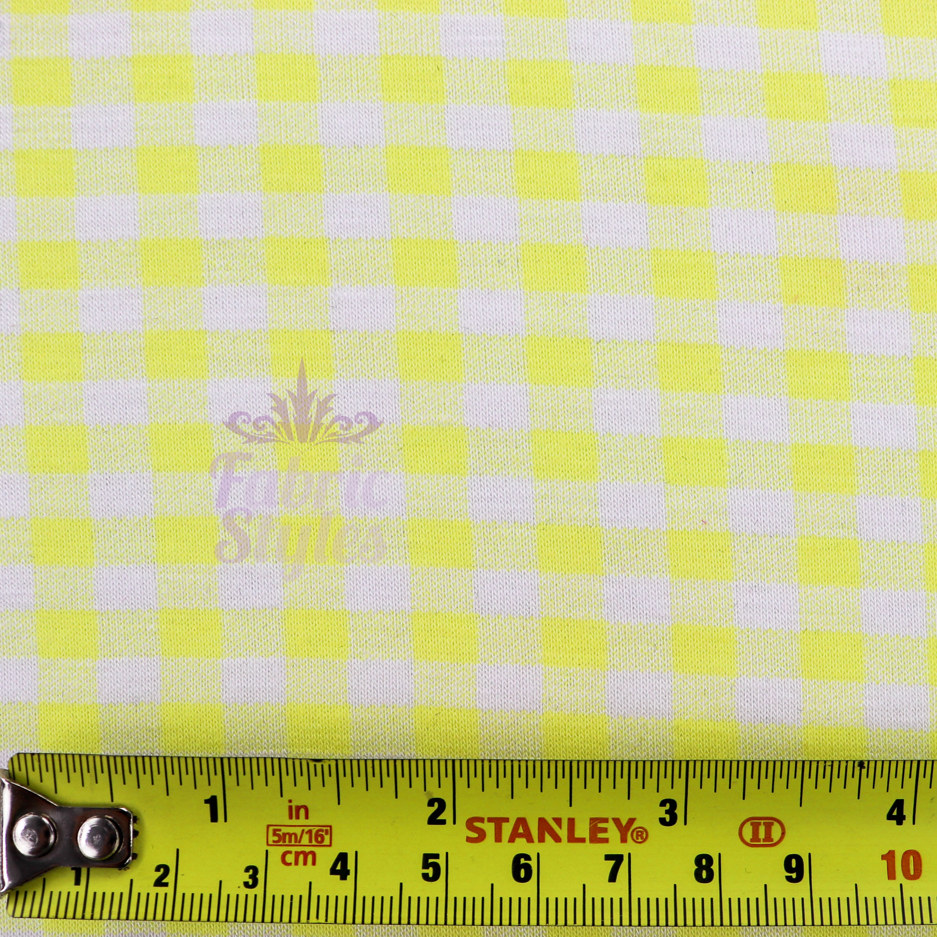 Yellow Gingham Check Viscose Elastane Fabric