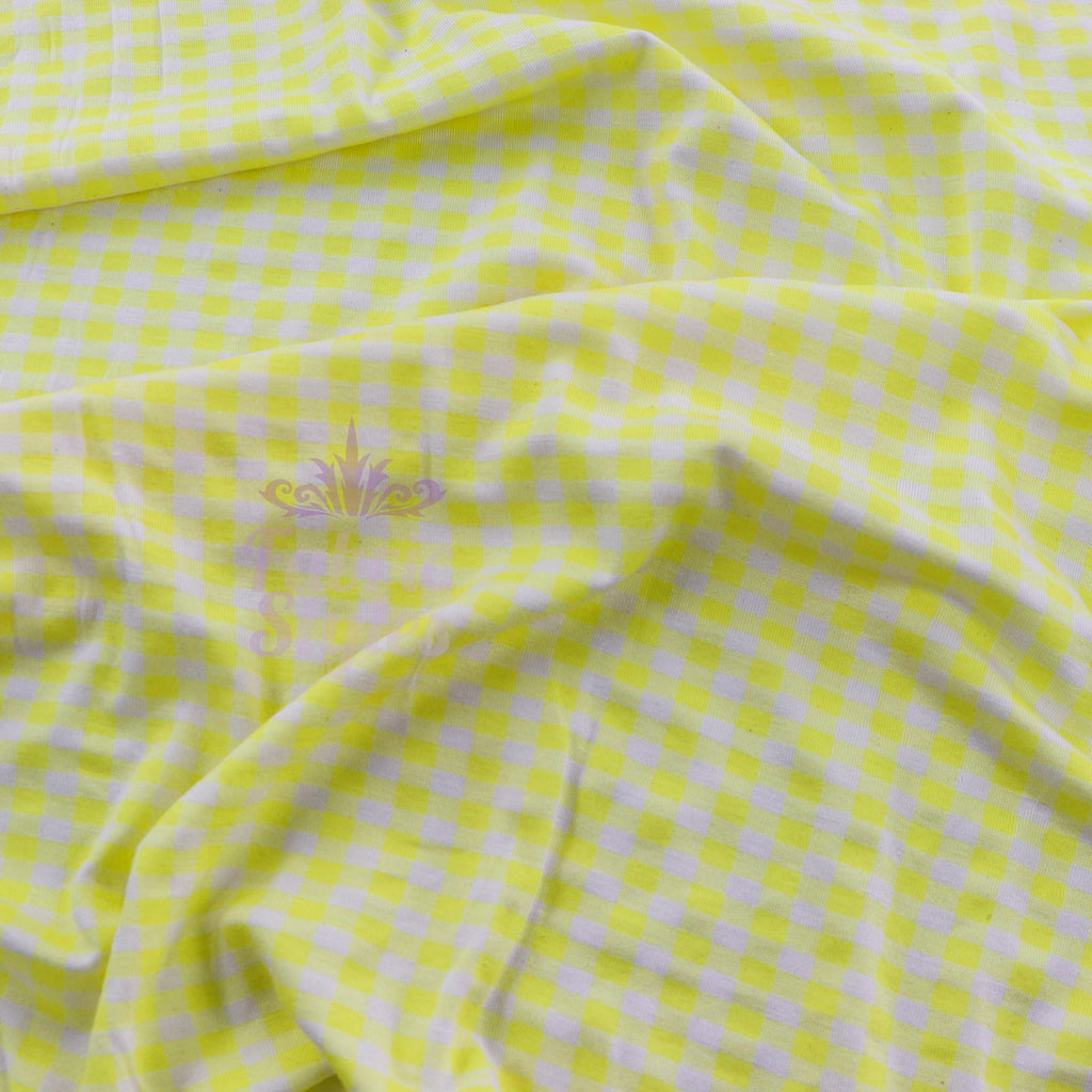 Yellow Gingham Check Viscose Elastane Fabric