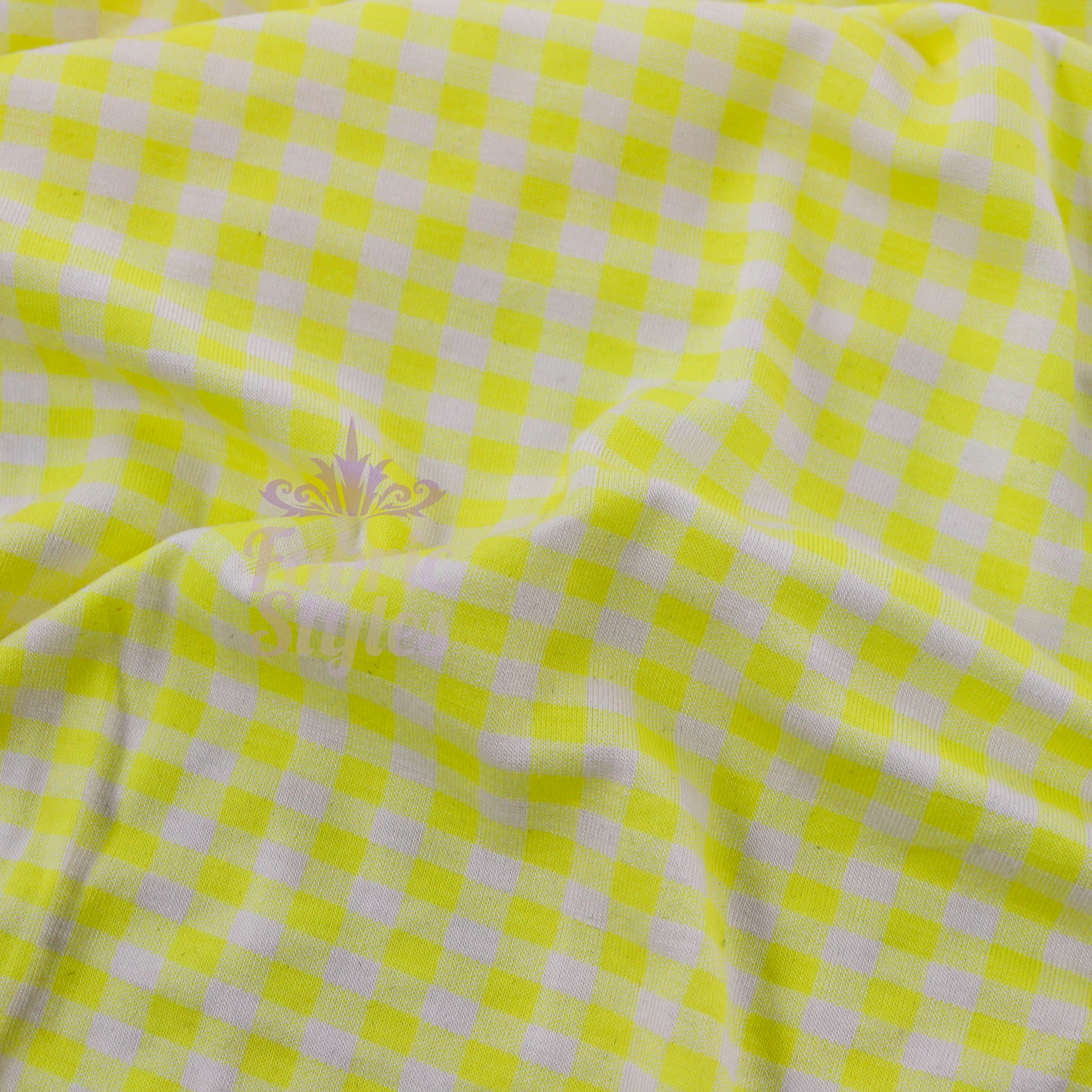 Yellow Gingham Check Viscose Elastane Fabric