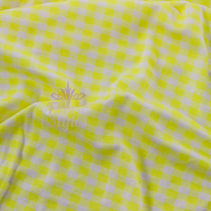 Yellow Gingham Check Viscose Elastane Fabric