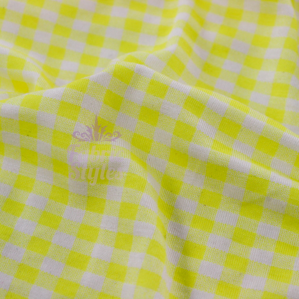 Yellow Gingham Check Viscose Elastane Fabric