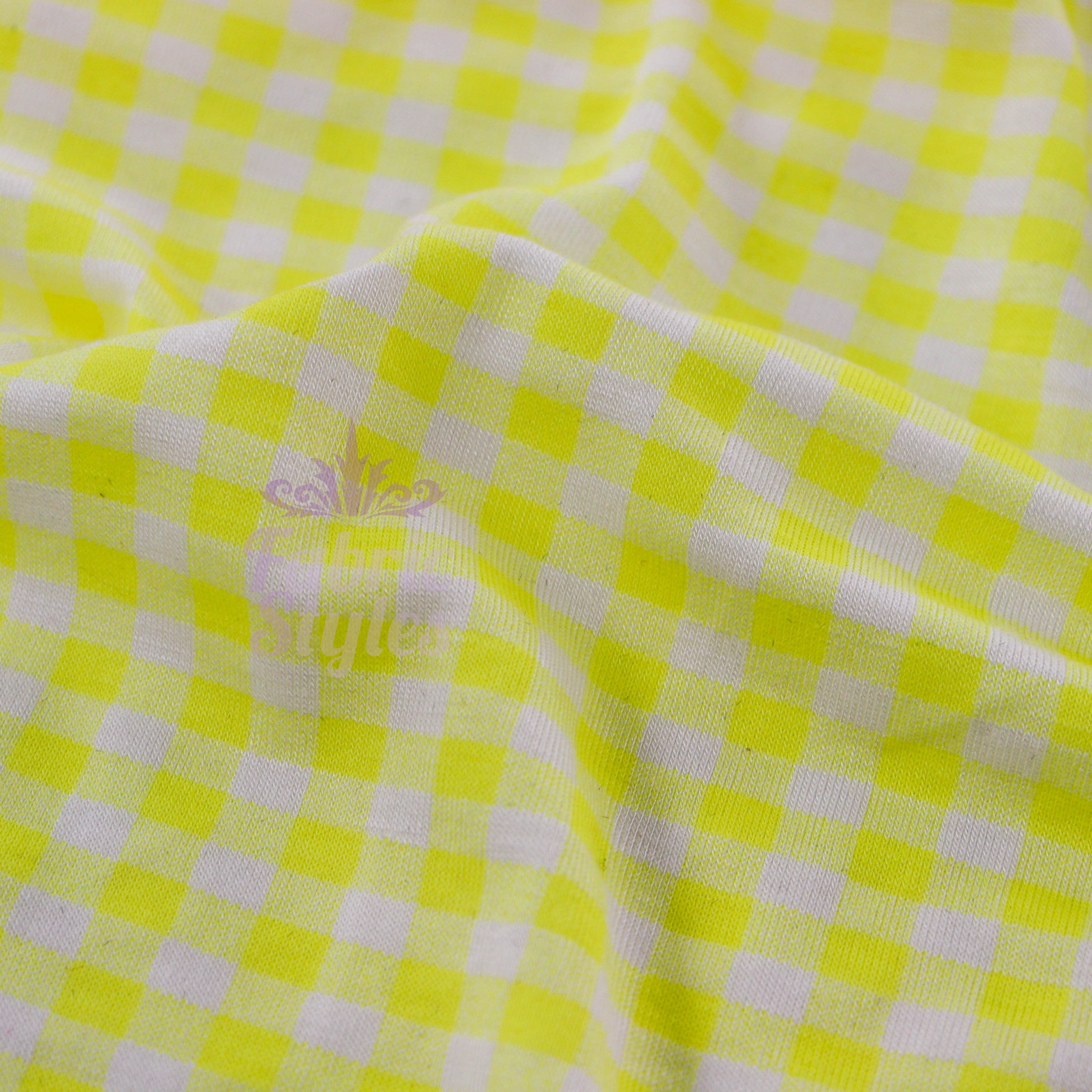 Yellow Gingham Check Viscose Elastane Fabric
