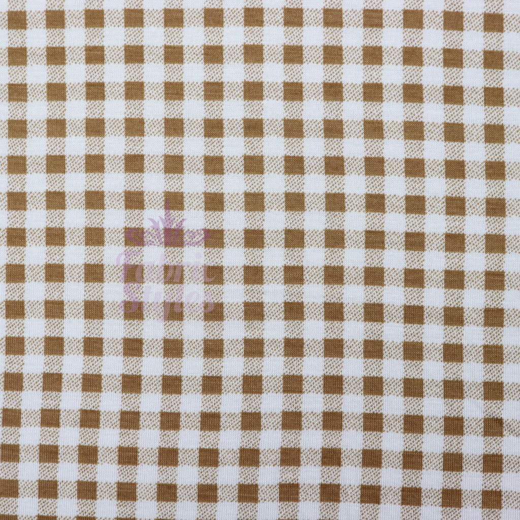 Light Taupe Gingham Check Viscose Elastane Fabric