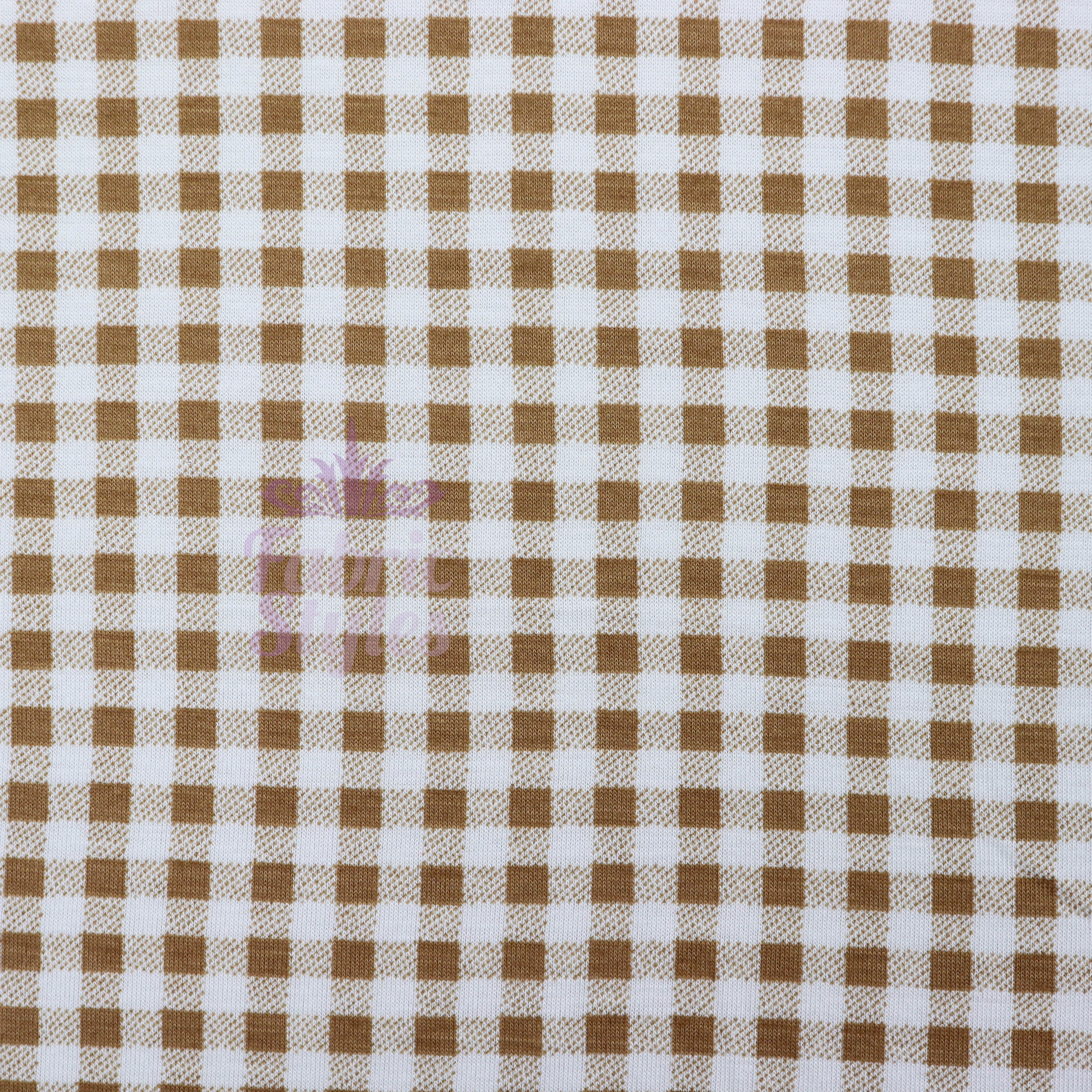Light Taupe Gingham Check Viscose Elastane Fabric