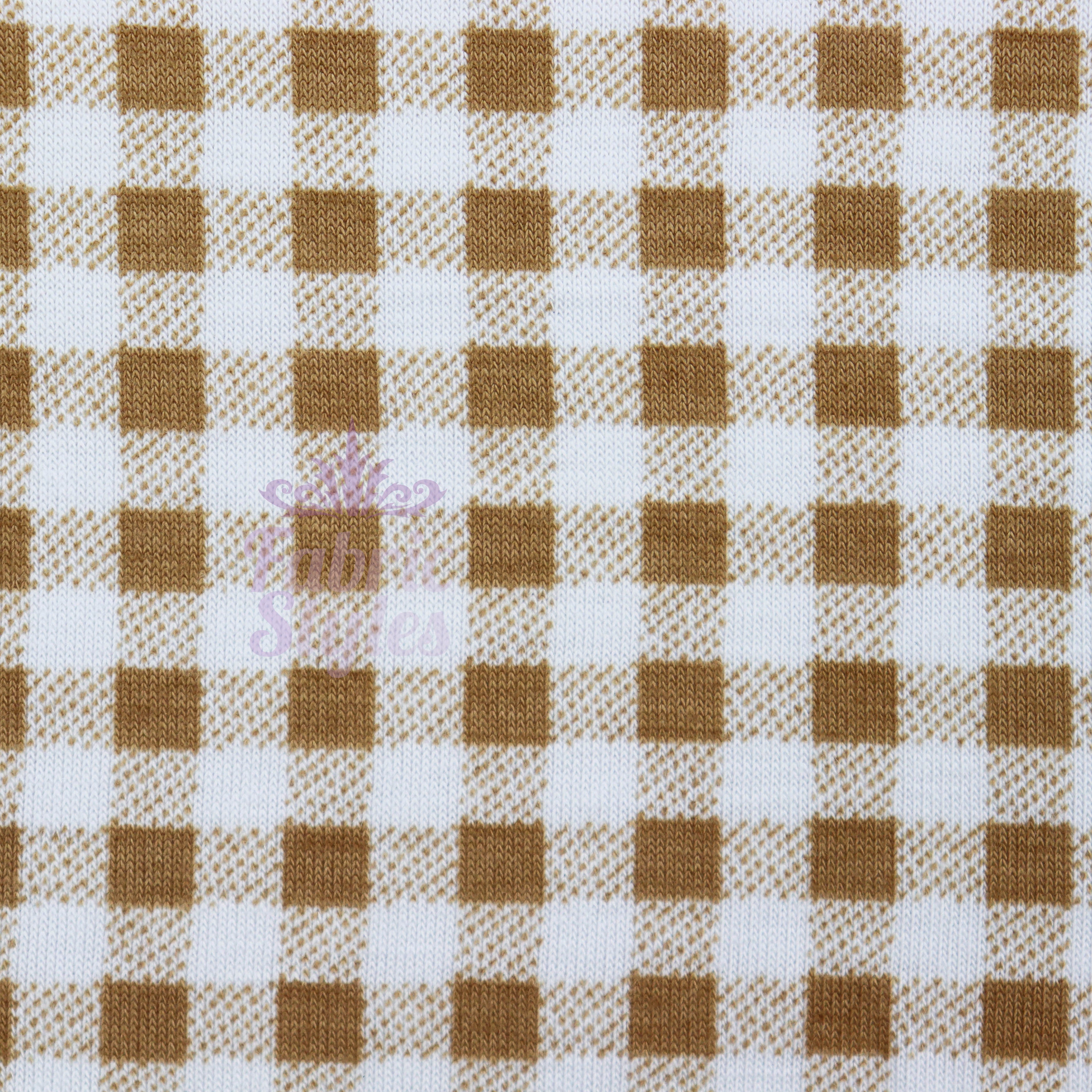Light Taupe Gingham Check Viscose Elastane Fabric