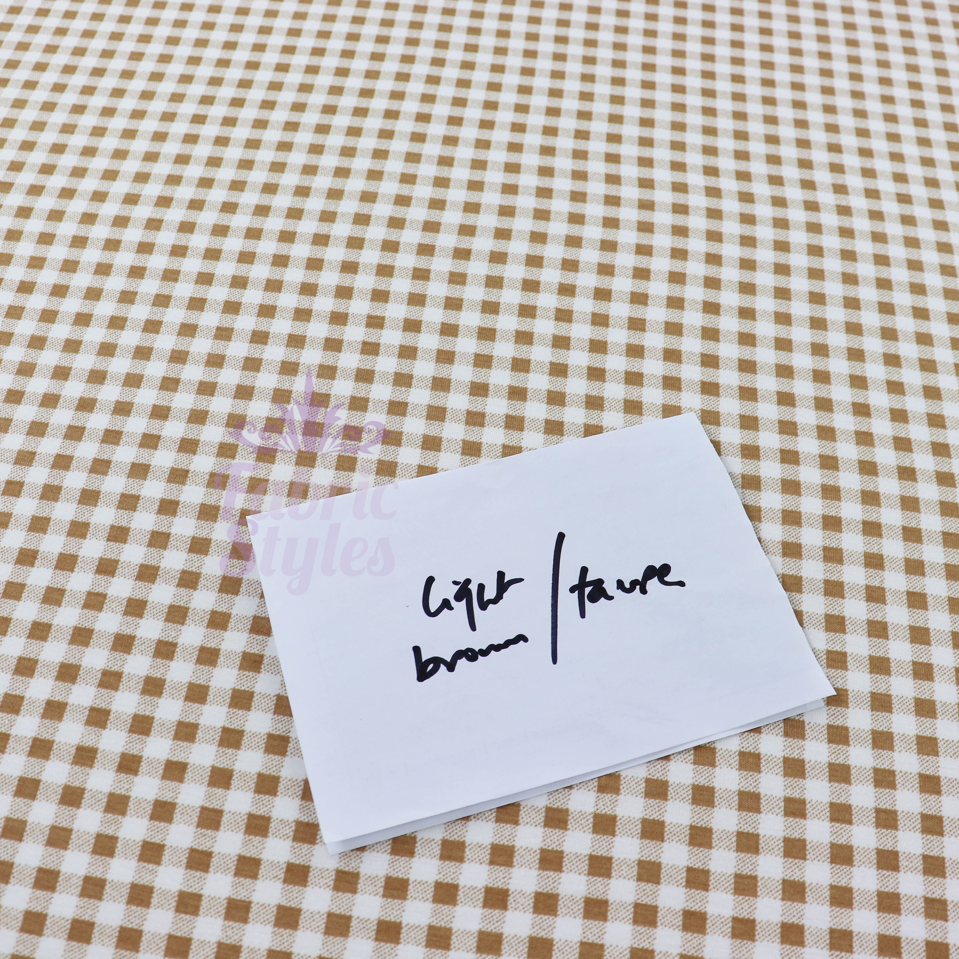 Light Taupe Gingham Check Viscose Elastane Fabric