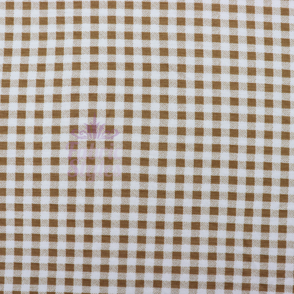 Light Taupe Gingham Check Viscose Elastane Fabric