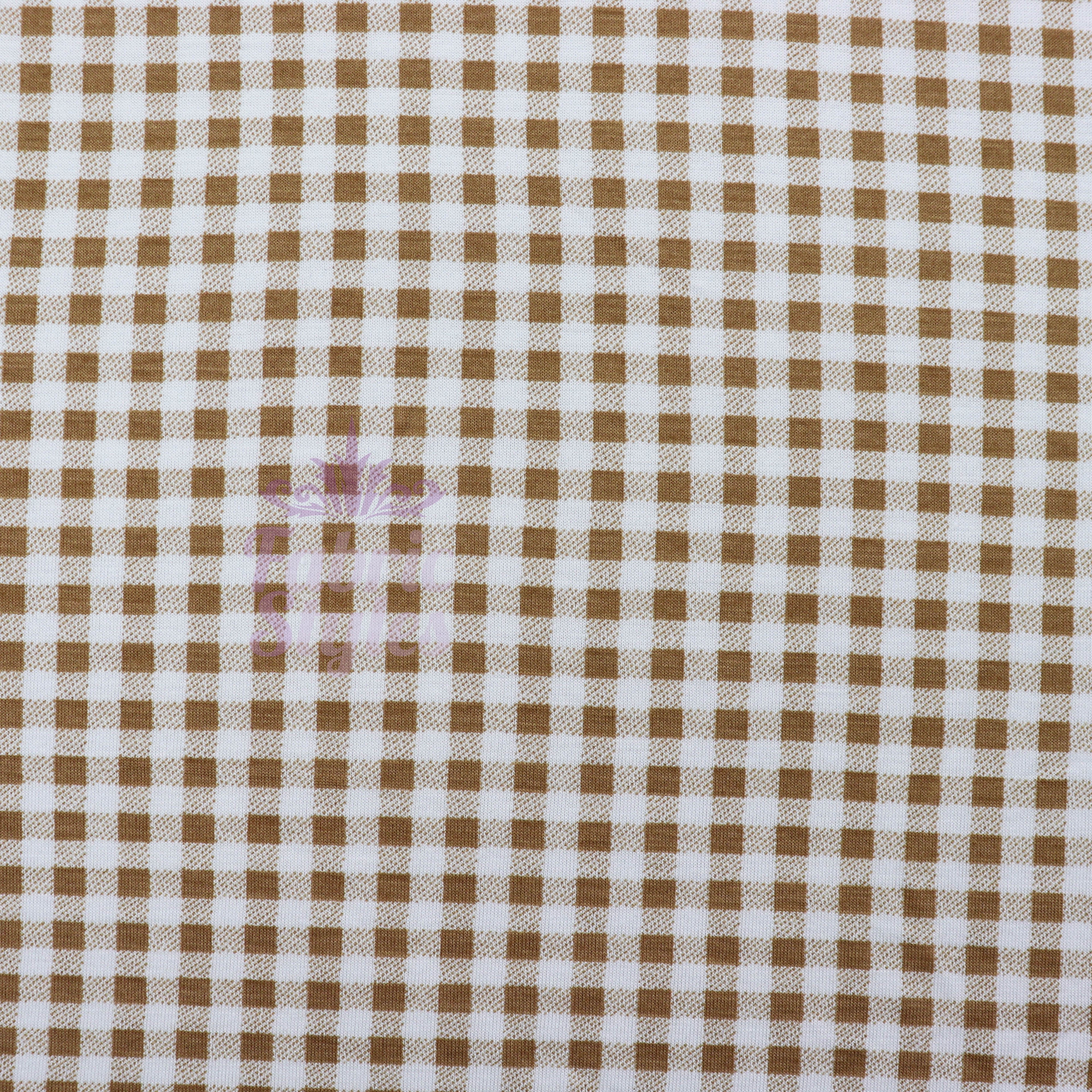 Light Taupe Gingham Check Viscose Elastane Fabric