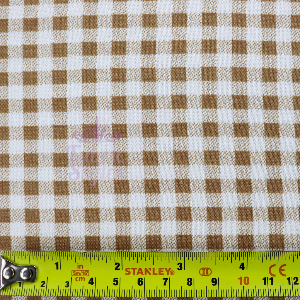 Light Taupe Gingham Check Viscose Elastane Fabric
