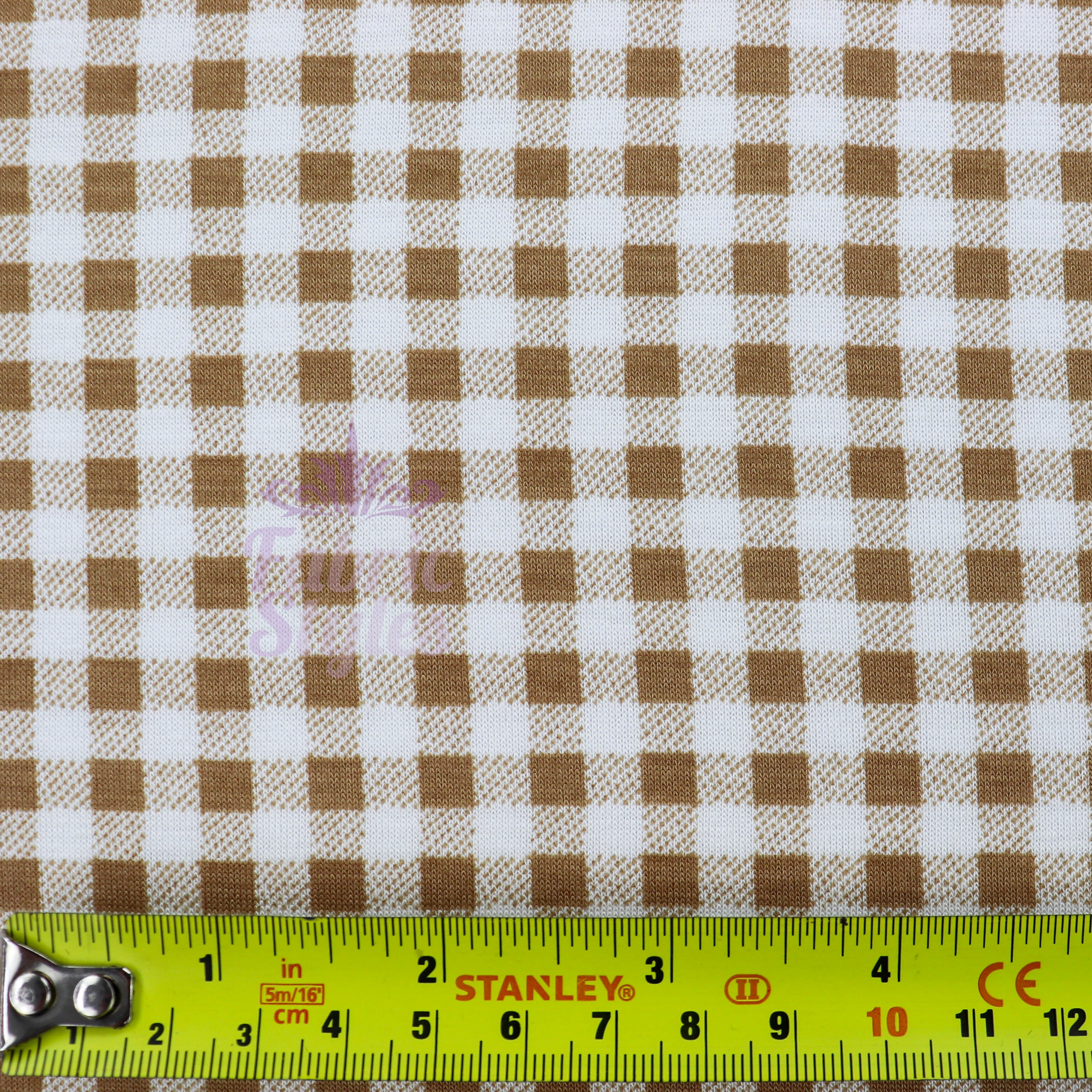 Light Taupe Gingham Check Viscose Elastane Fabric