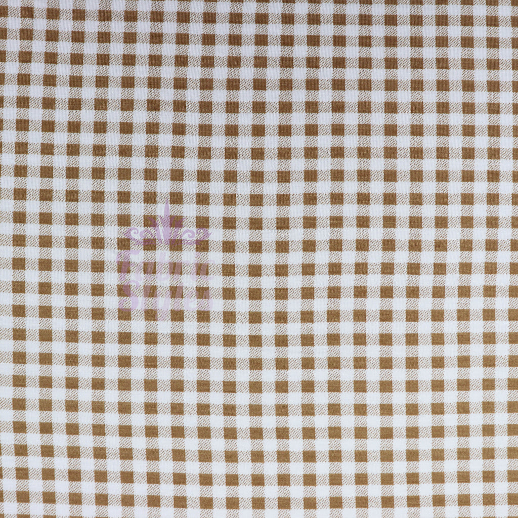Light Taupe Gingham Check Viscose Elastane Fabric