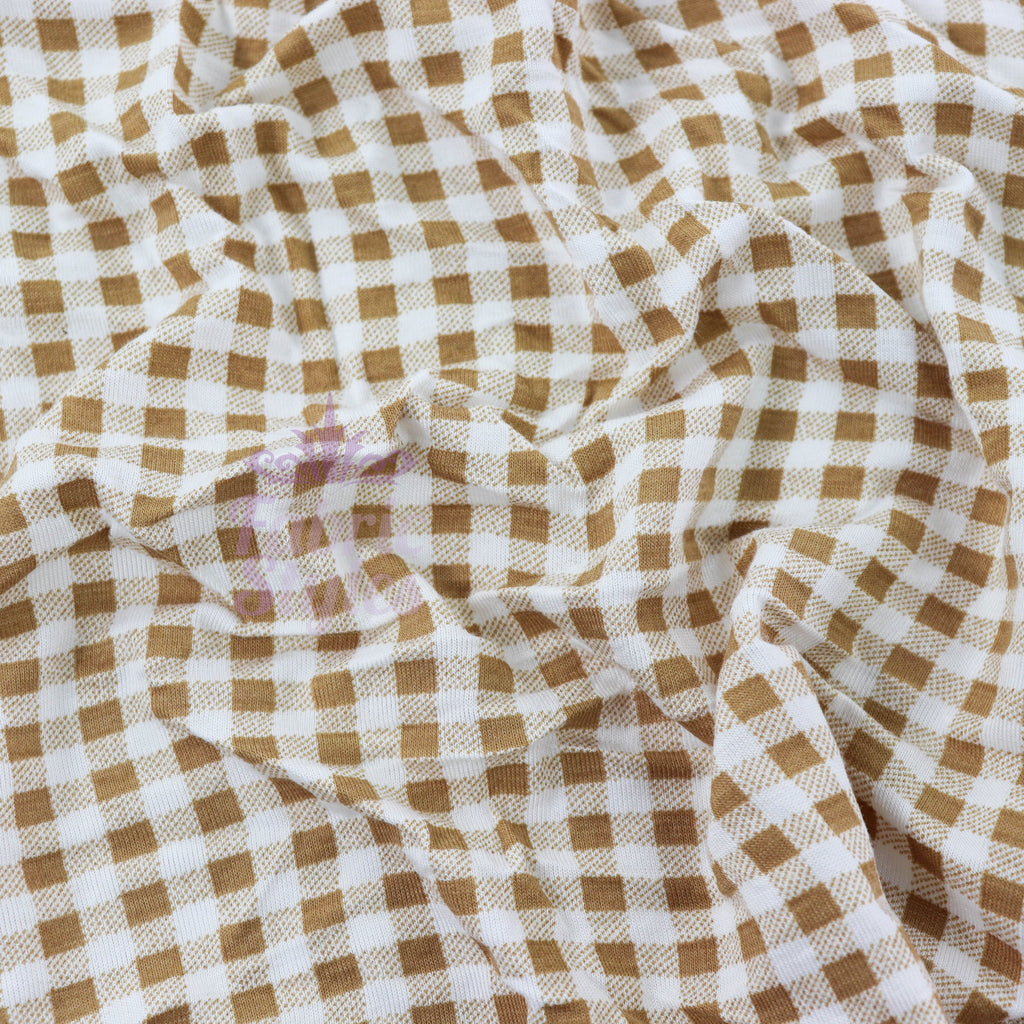 Light Taupe Gingham Check Viscose Elastane Fabric