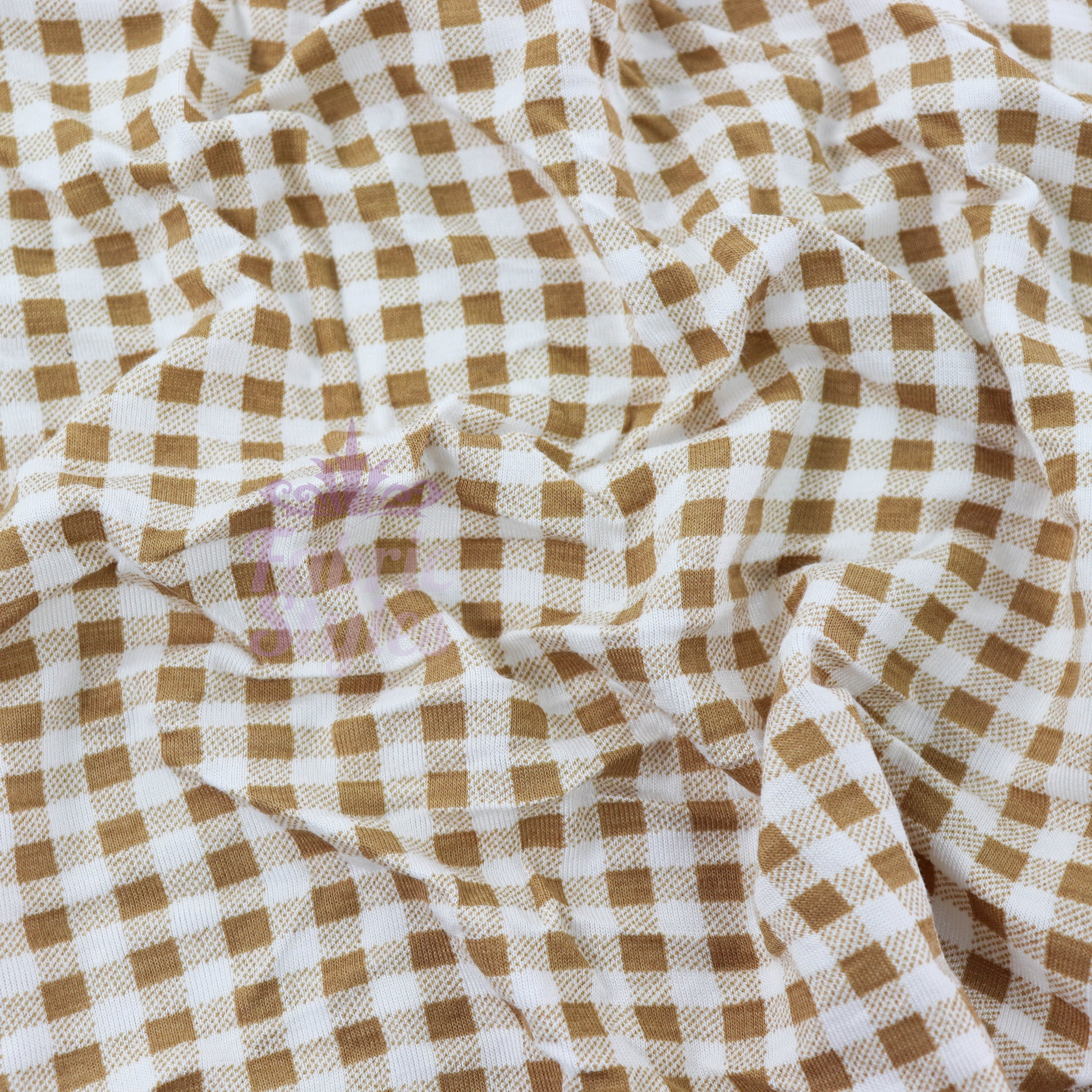 Light Taupe Gingham Check Viscose Elastane Fabric
