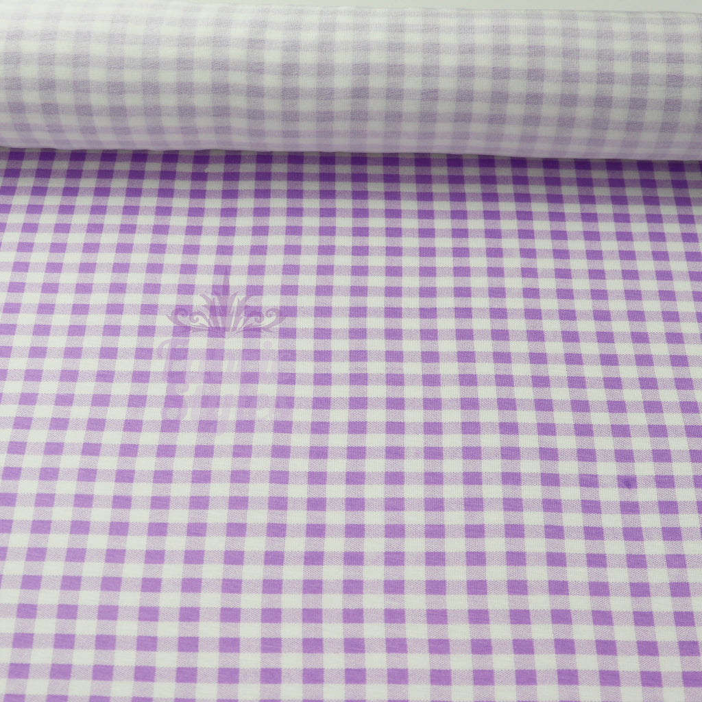 Lilac Gingham Check Viscose Elastane Fabric