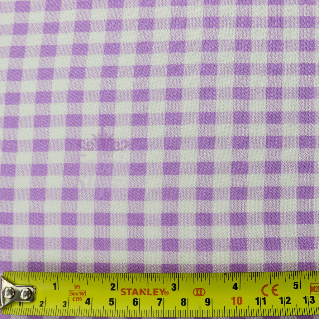 Lilac Gingham Check Viscose Elastane Fabric